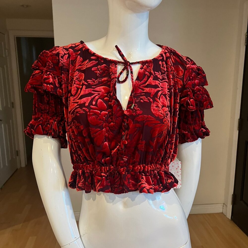 $ 88 FREE PEOPLE VELVETEEN DREAMS BLOUSE SIZE XS XSMALL